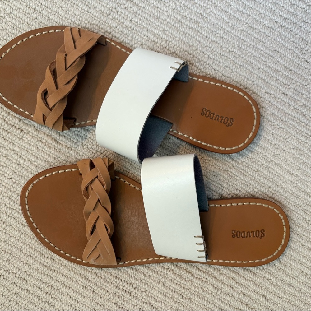 Soludos Tan and White Sandals with Braided Design